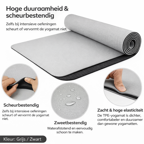 Premium Antislip Yogamat Grijs/zwart