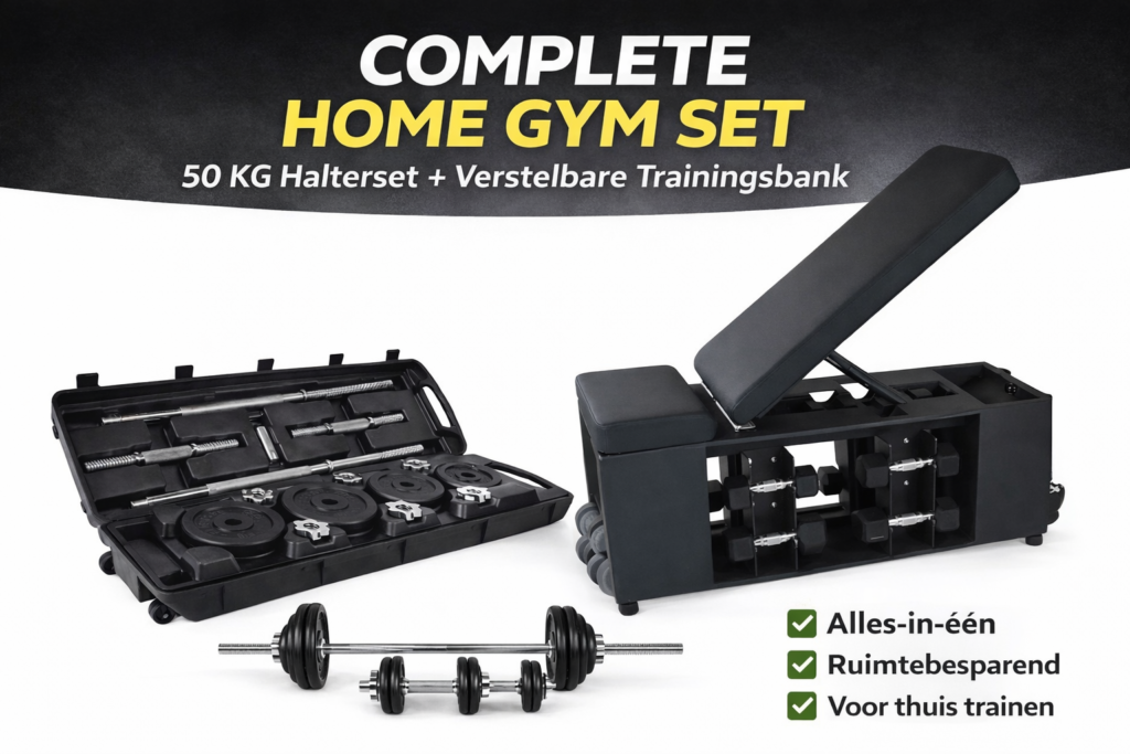 30a38313-b225-4441-acc4-8a91489865f8 COMPLETE HOME GYM SET
50 KG Halterset + Verstelbare Trainingsbank