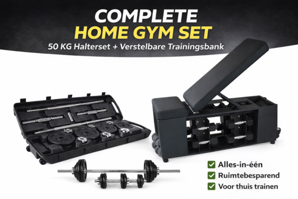 30a38313-b225-4441-acc4-8a91489865f8 COMPLETE HOME GYM SET
50 KG Halterset + Verstelbare Trainingsbank Actie!!